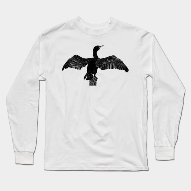 Cormorant drawing Long Sleeve T-Shirt by lorendowding